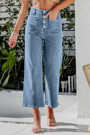 Cropped Wide Leg Button Fly Jeans for Women | Stylish and Comfortable Everyday Denim