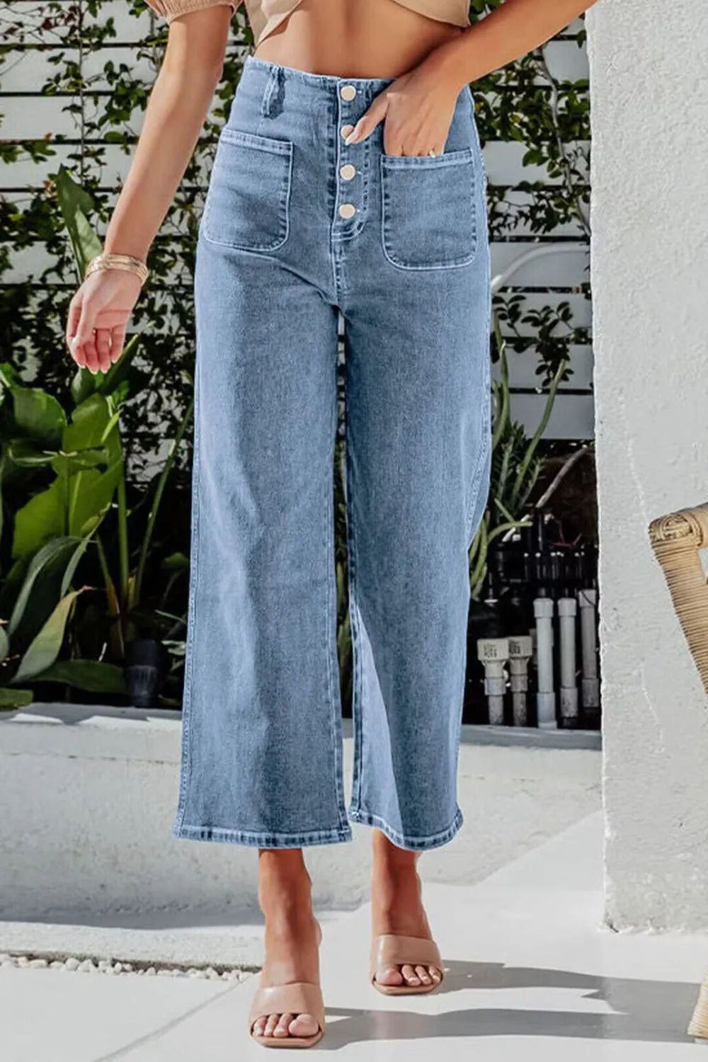 Cropped Wide Leg Button Fly Jeans for Women | Stylish and Comfortable Everyday Denim