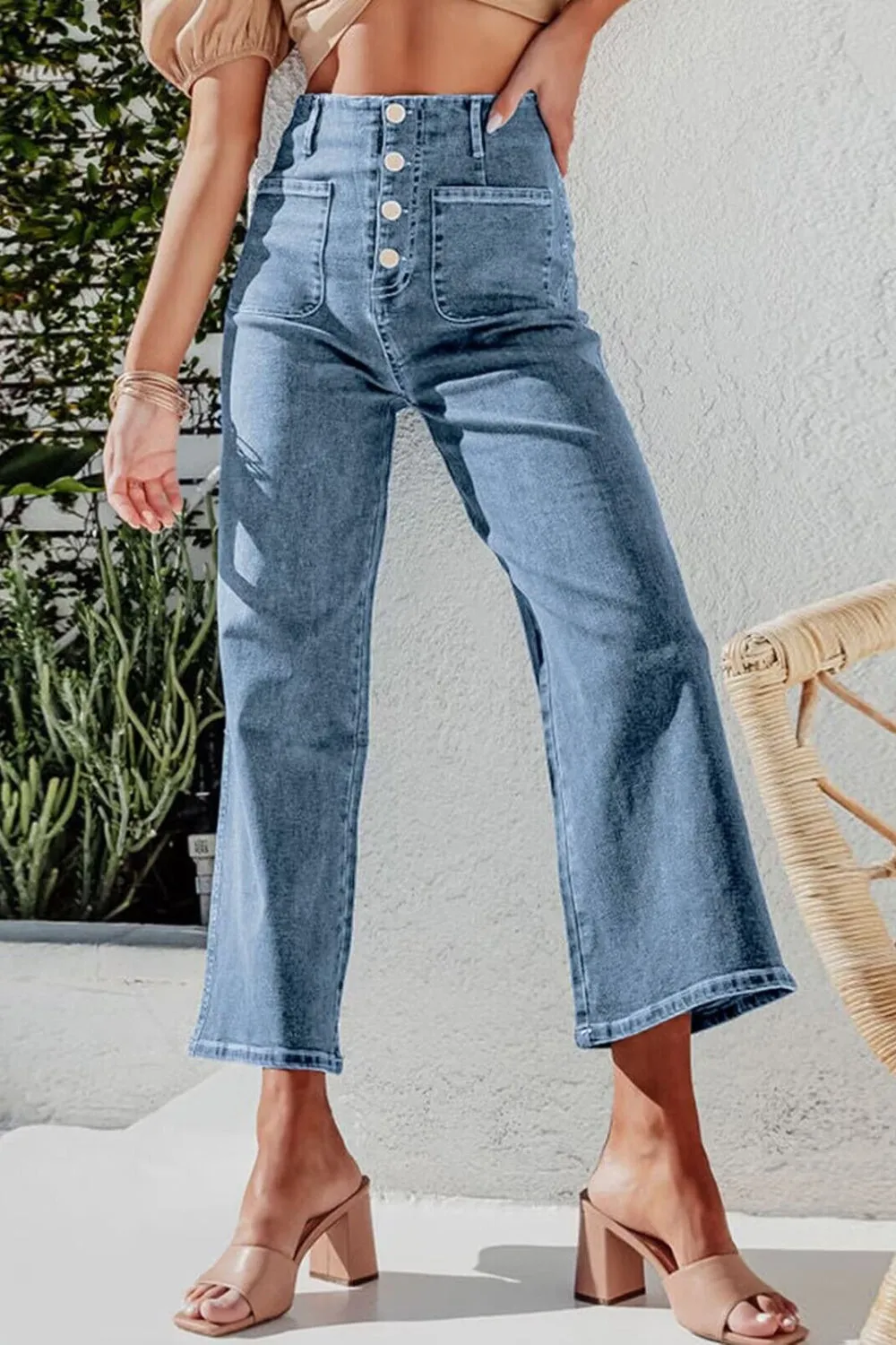 Cropped Wide Leg Button Fly Jeans for Women | Stylish and Comfortable Everyday Denim