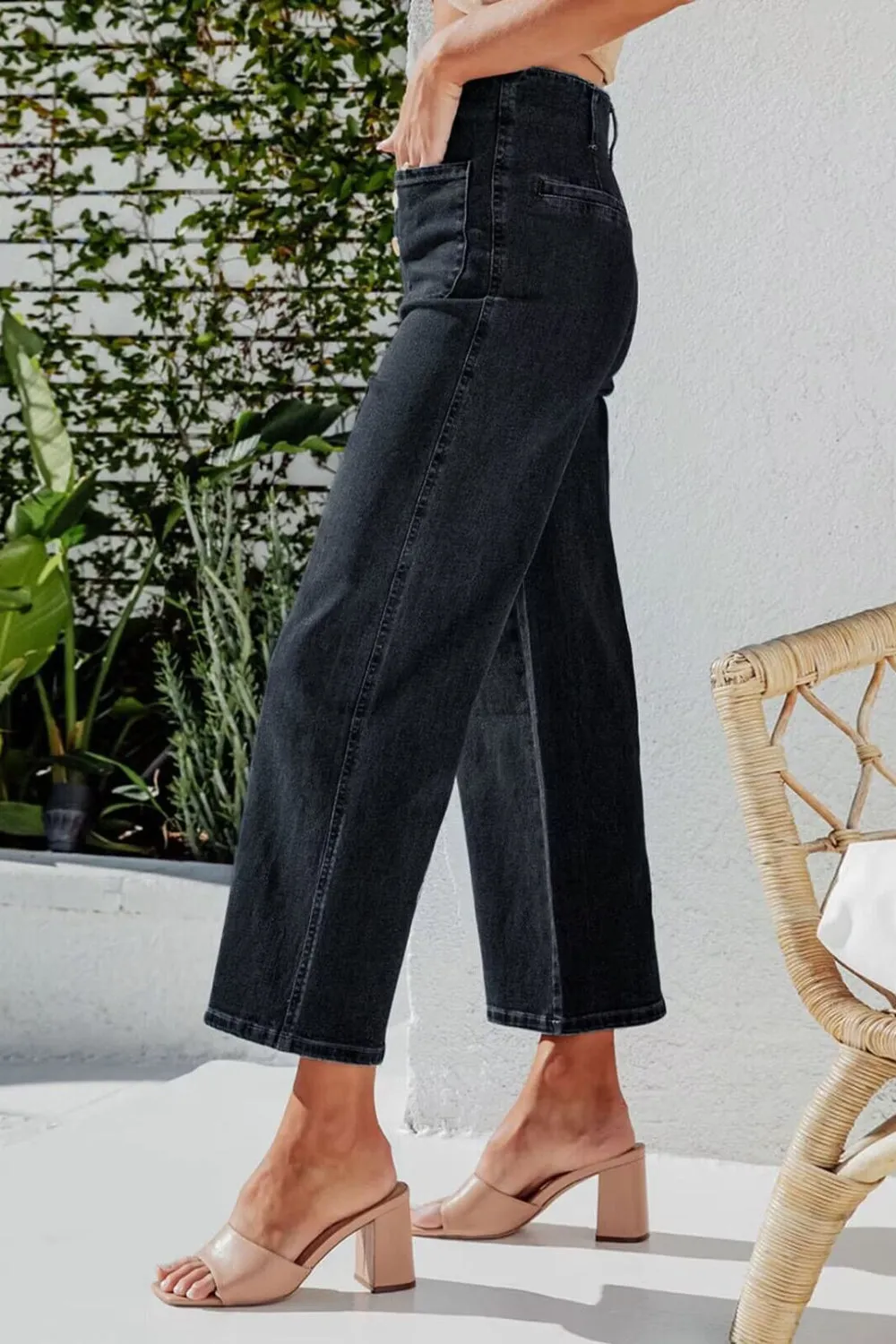 Cropped Wide Leg Button Fly Jeans for Women | Stylish and Comfortable Everyday Denim