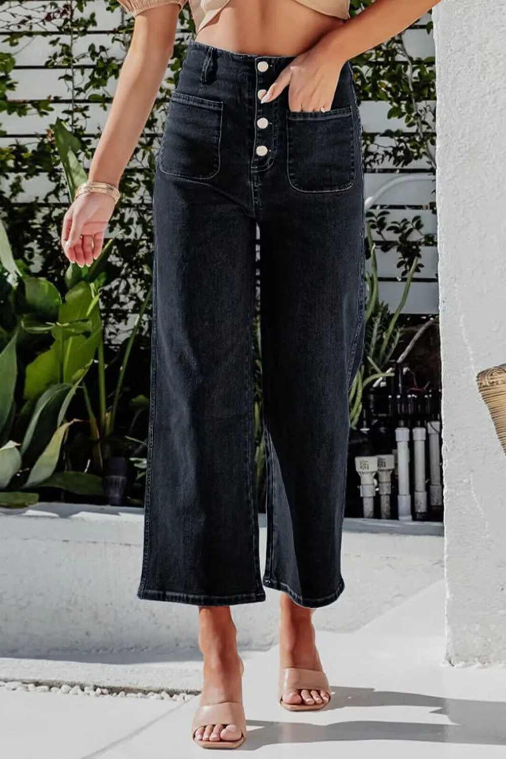 Cropped Wide Leg Button Fly Jeans for Women | Stylish and Comfortable Everyday Denim