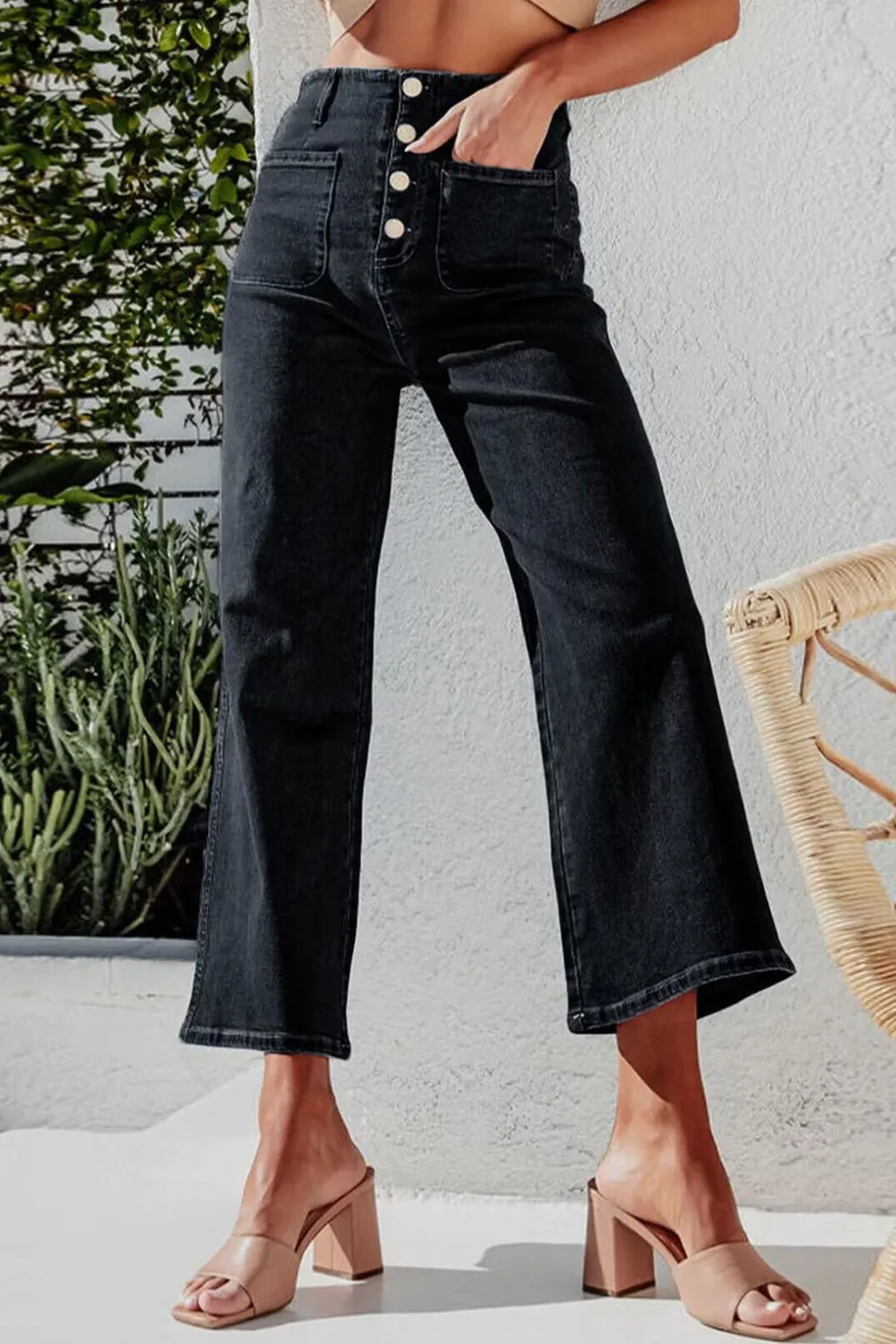 Cropped Wide Leg Button Fly Jeans for Women | Stylish and Comfortable Everyday Denim