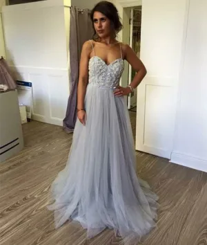 Custom Made Sweetheart Neck Straps Grey Prom Dresses, Bridesmaid Dresses
