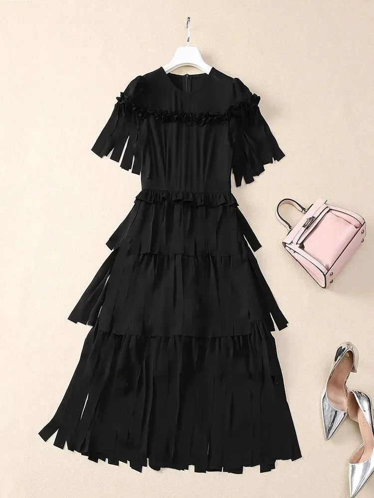 Cyrillia Solid Color Tassel Dress