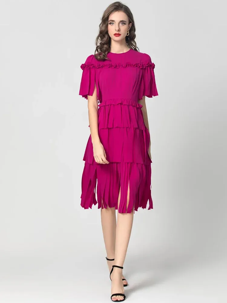 Cyrillia Solid Color Tassel Dress