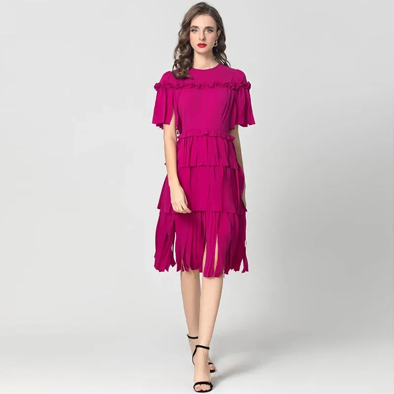 Cyrillia Solid Color Tassel Dress