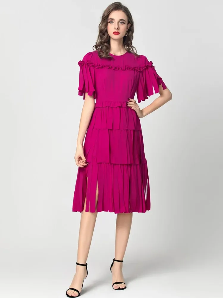 Cyrillia Solid Color Tassel Dress