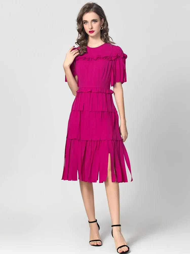 Cyrillia Solid Color Tassel Dress