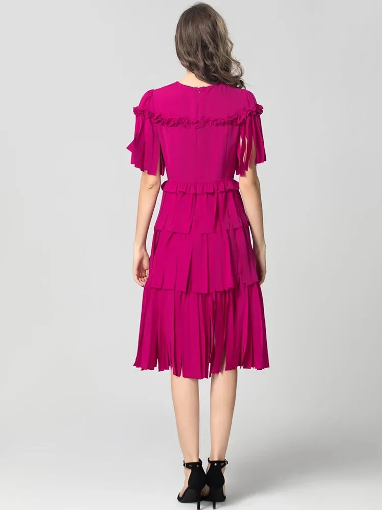 Cyrillia Solid Color Tassel Dress