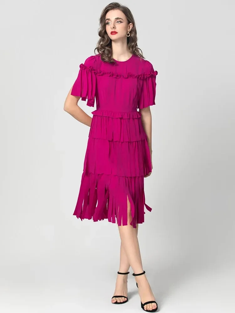 Cyrillia Solid Color Tassel Dress