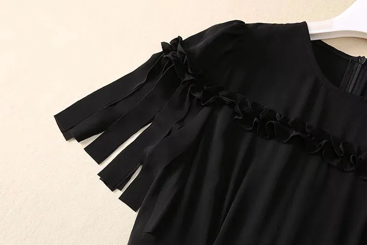 Cyrillia Solid Color Tassel Dress
