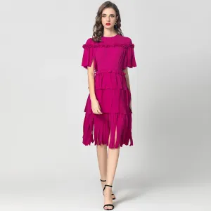 Cyrillia Solid Color Tassel Dress