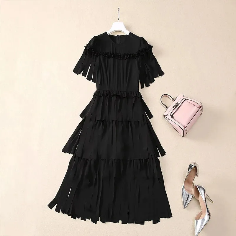 Cyrillia Solid Color Tassel Dress