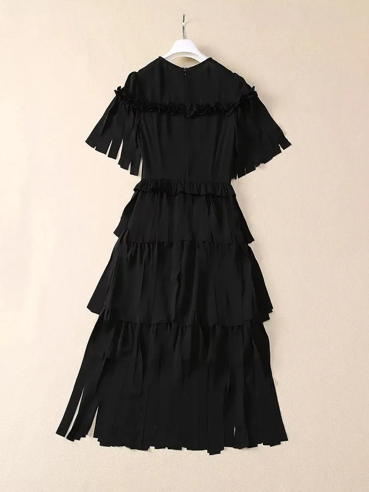 Cyrillia Solid Color Tassel Dress