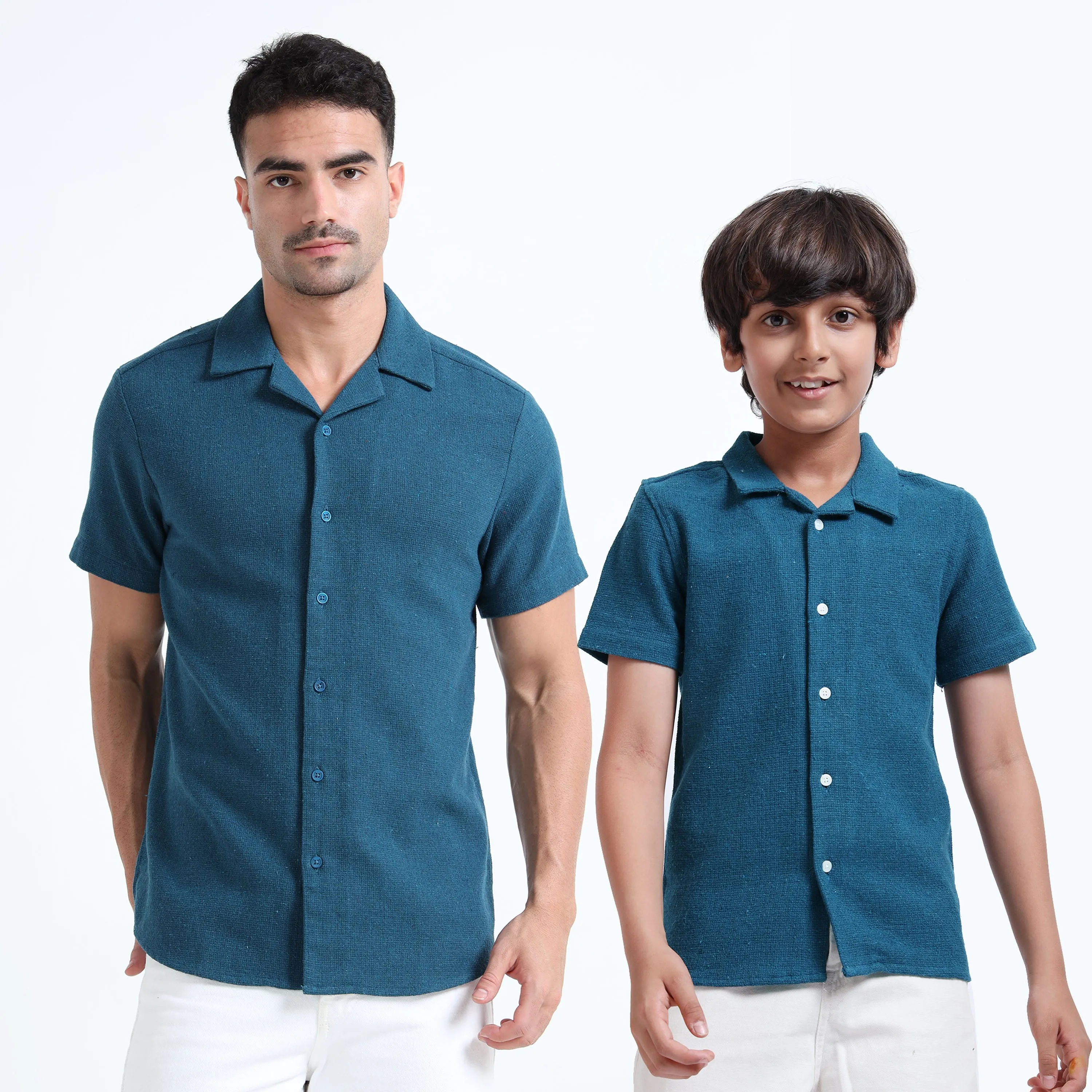 Dad & Son Half Sleeve Textured Resort Twinning Set Admiral Blue