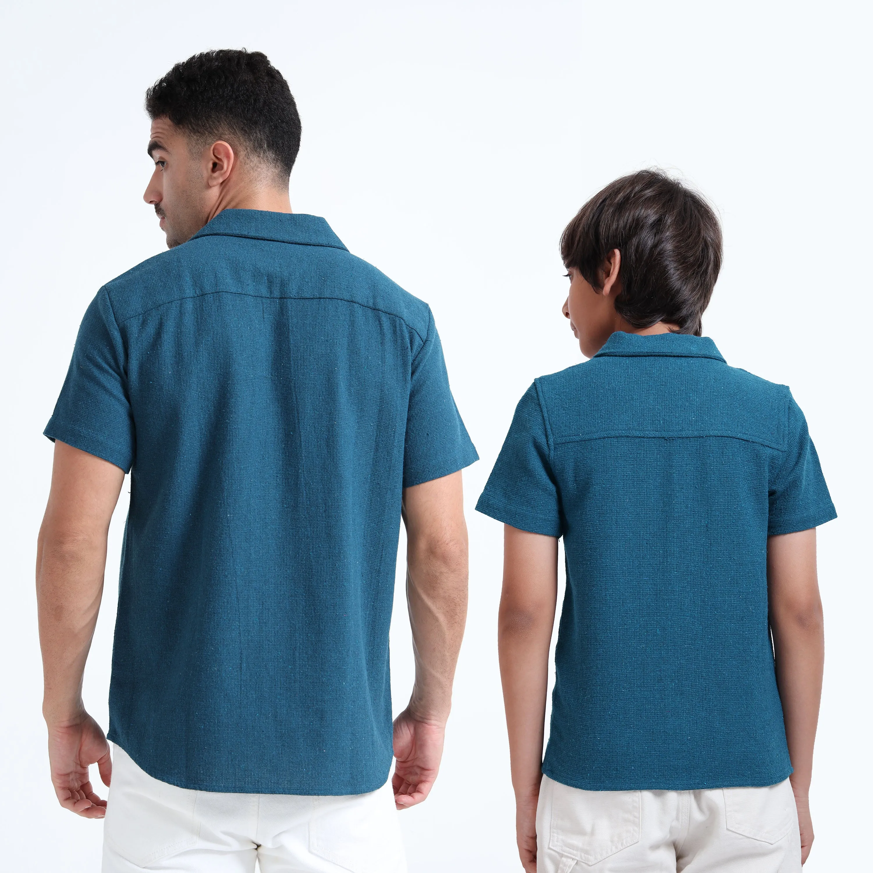 Dad & Son Half Sleeve Textured Resort Twinning Set Admiral Blue