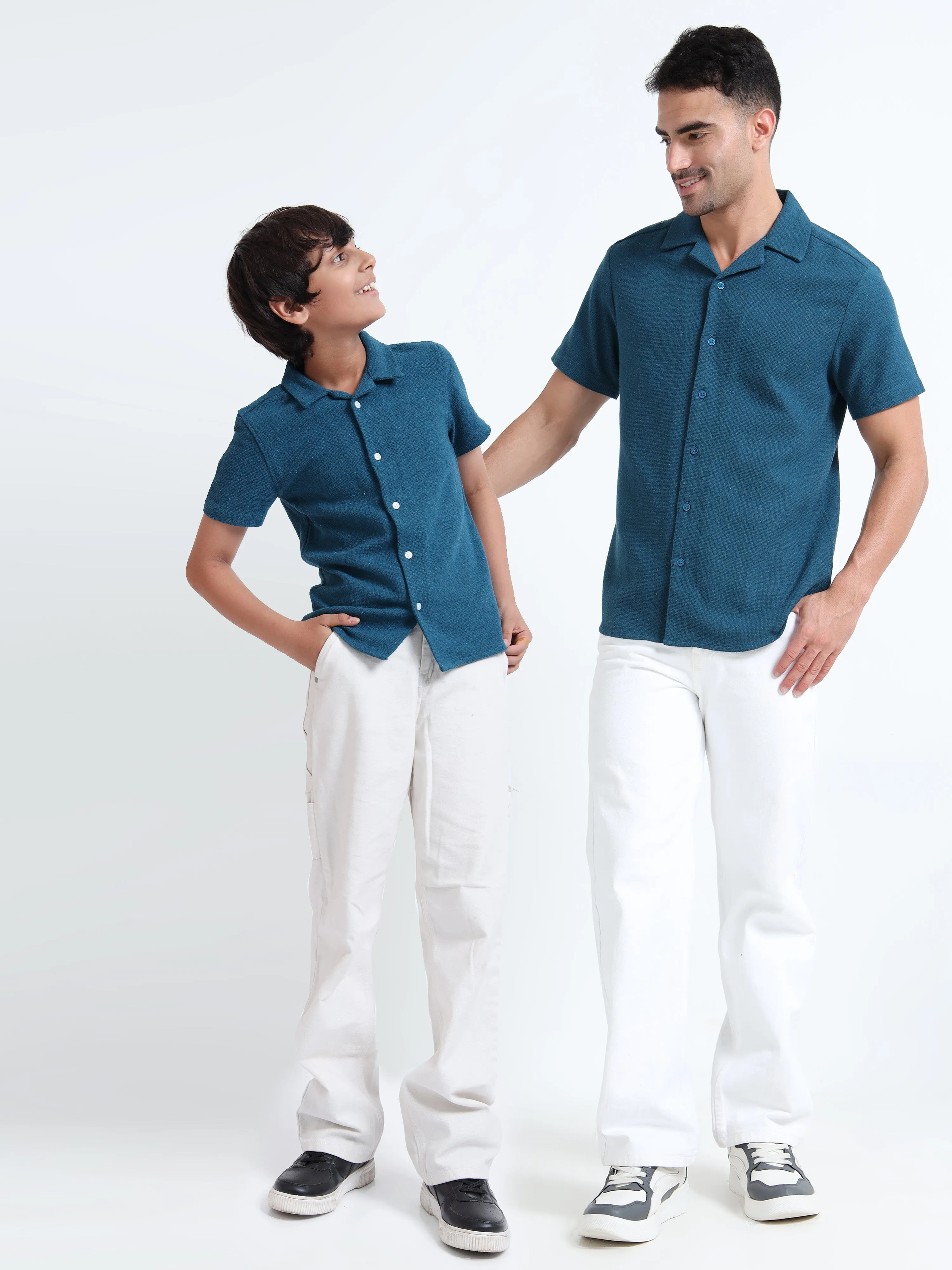 Dad & Son Half Sleeve Textured Resort Twinning Set Admiral Blue