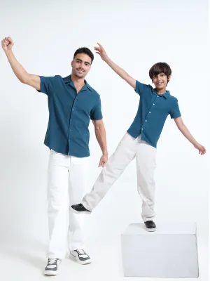 Dad & Son Half Sleeve Textured Resort Twinning Set Admiral Blue