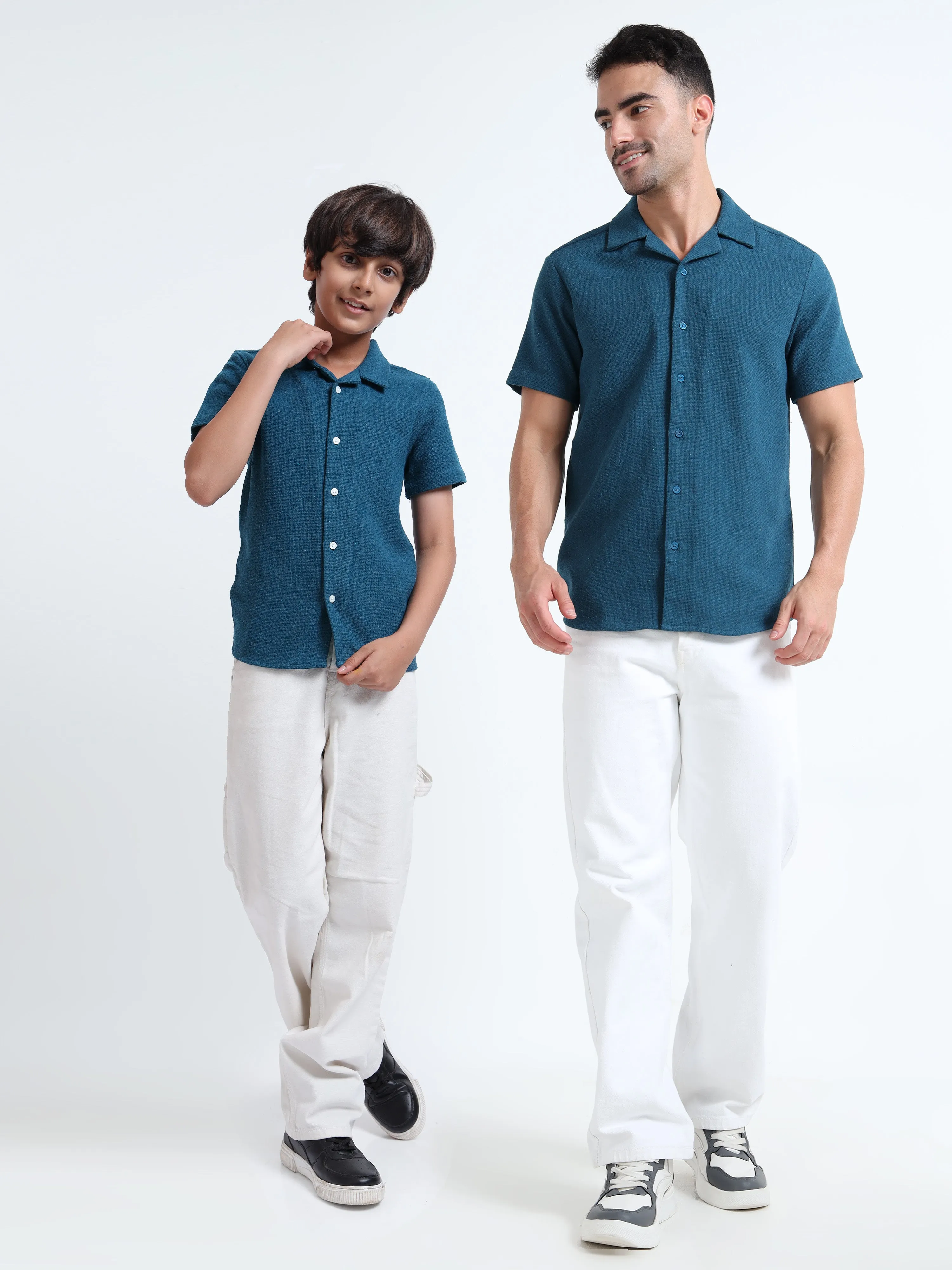 Dad & Son Half Sleeve Textured Resort Twinning Set Admiral Blue