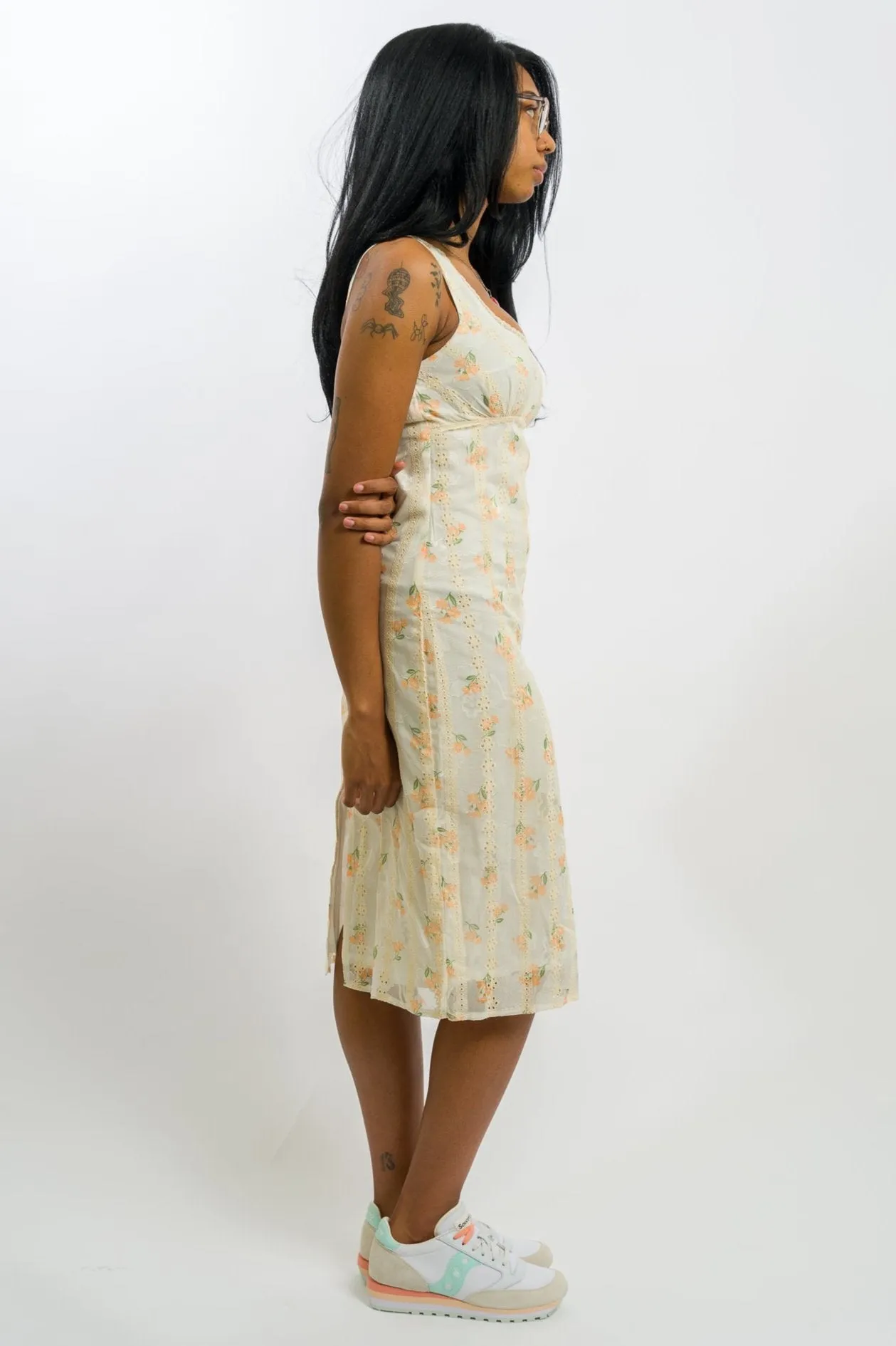 Daisy Street Loose Fit Midi Dress - Cream Lace Trim