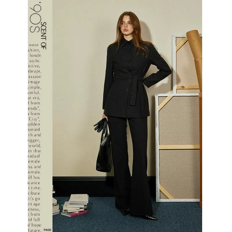 Dark Gray Wool Waist Tie Pantsuit