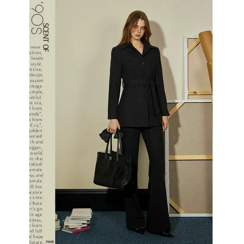 Dark Gray Wool Waist Tie Pantsuit