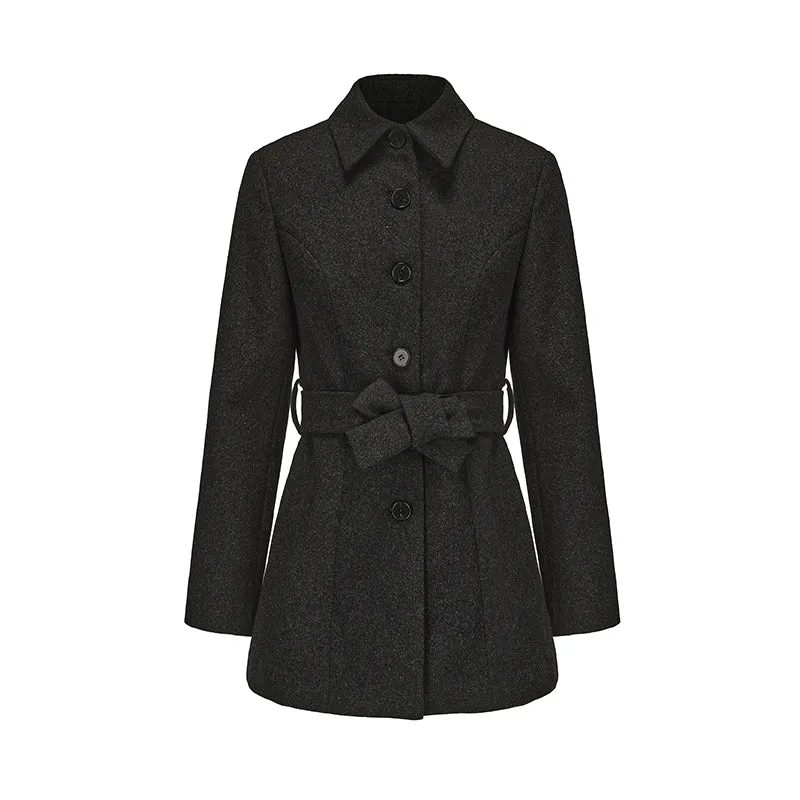 Dark Gray Wool Waist Tie Pantsuit