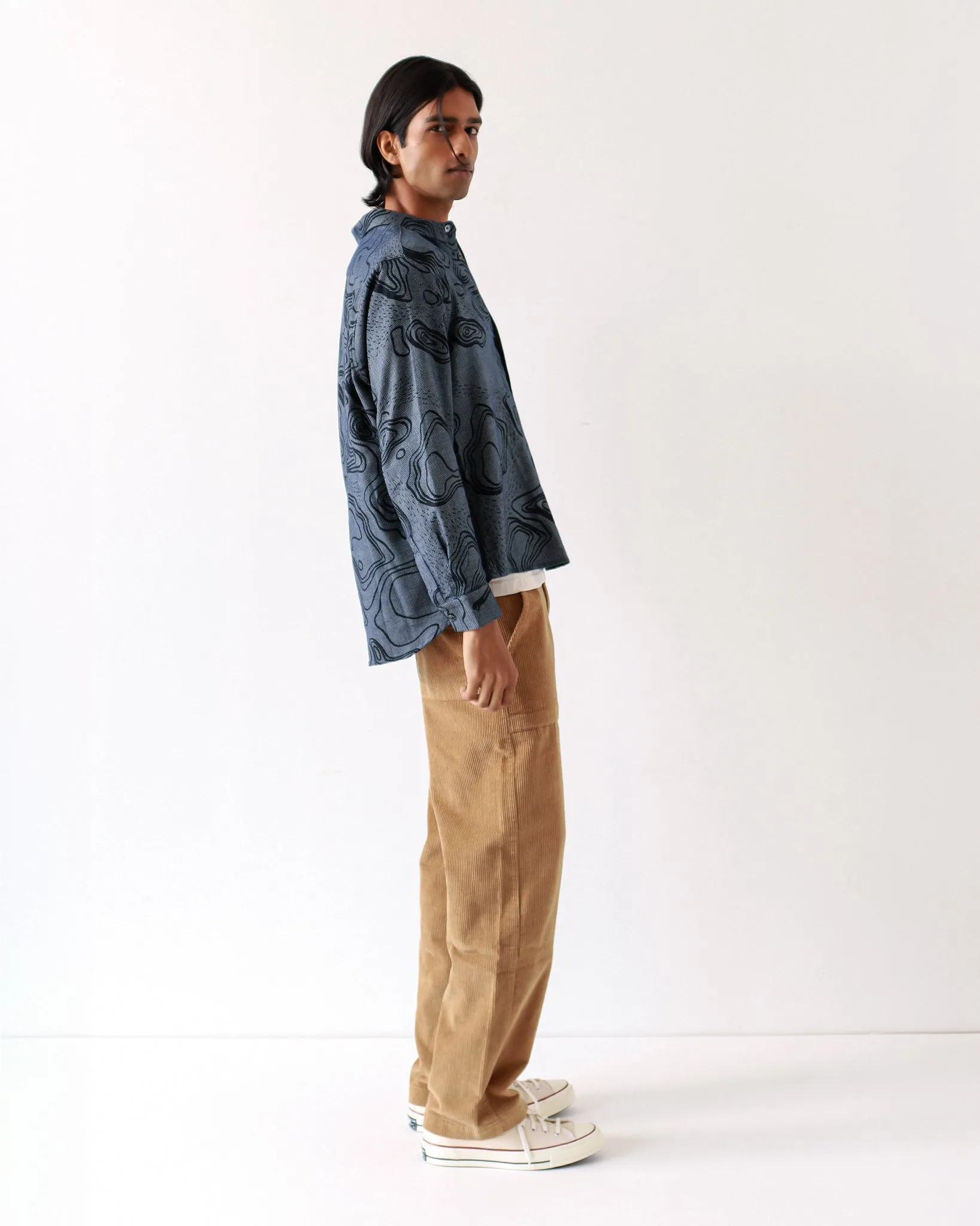 Day Shirt - Navy Iris Contours Print