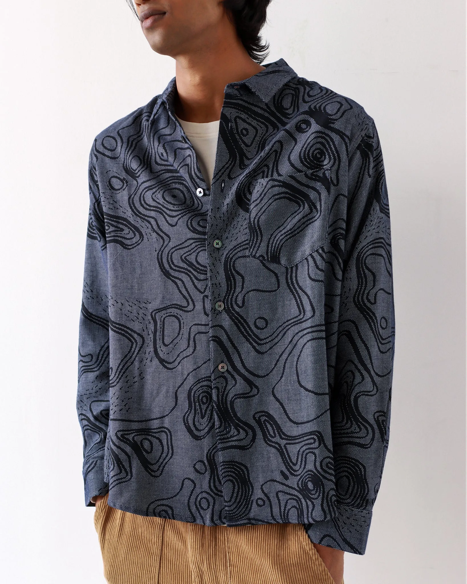 Day Shirt - Navy Iris Contours Print
