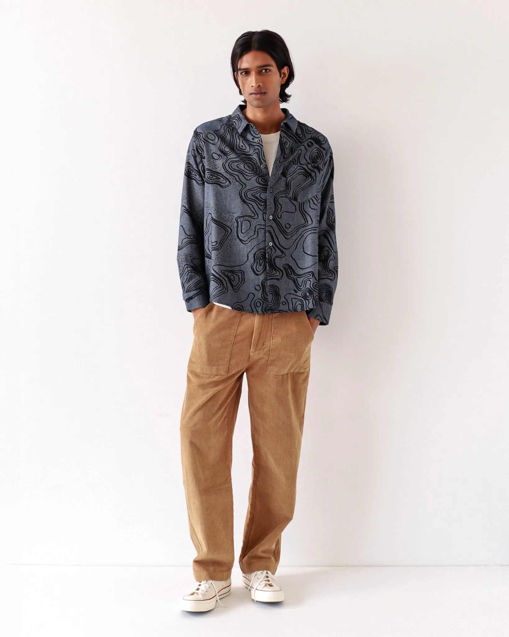 Day Shirt - Navy Iris Contours Print