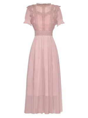 Dayana Embroidery Hollow Out Net Yarn Puff Sleeve Dress