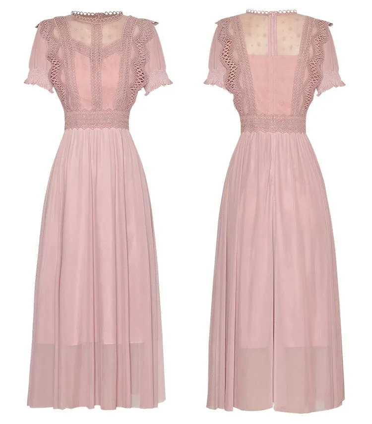 Dayana Embroidery Hollow Out Net Yarn Puff Sleeve Dress