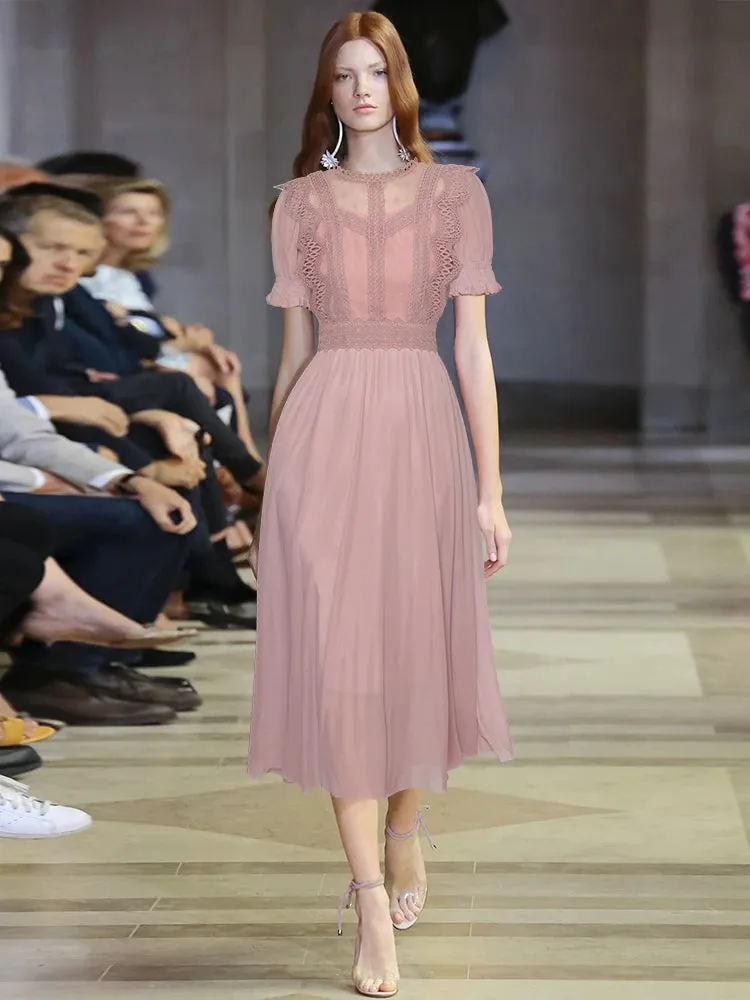 Dayana Embroidery Hollow Out Net Yarn Puff Sleeve Dress