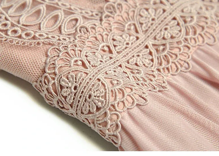 Dayana Embroidery Hollow Out Net Yarn Puff Sleeve Dress