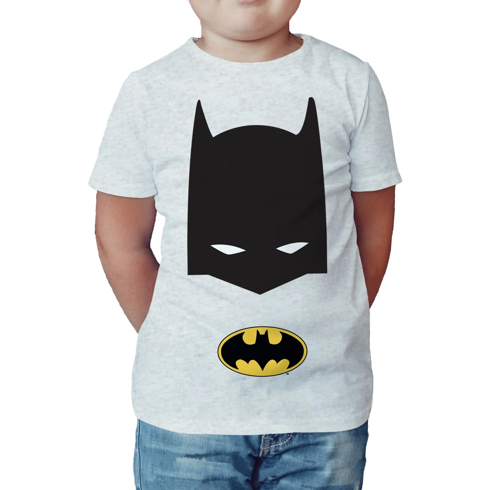 DC Comics Batman Logo Mask Official Kid's T-Shirt (Sports Grey)