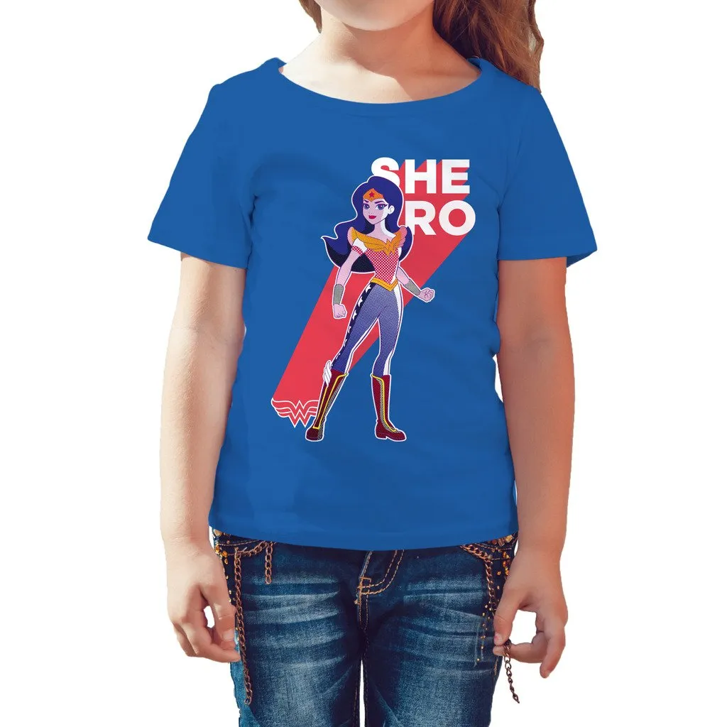 DC Super Hero Girls Wonder Woman Pop Shero Official Kid's T-Shirt (Royal Blue)