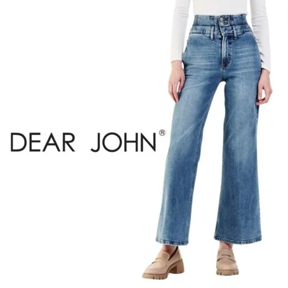 DEAR JOHN Flared Wide Leg Wyat Landmark Double Waistband Jeans - Size 27