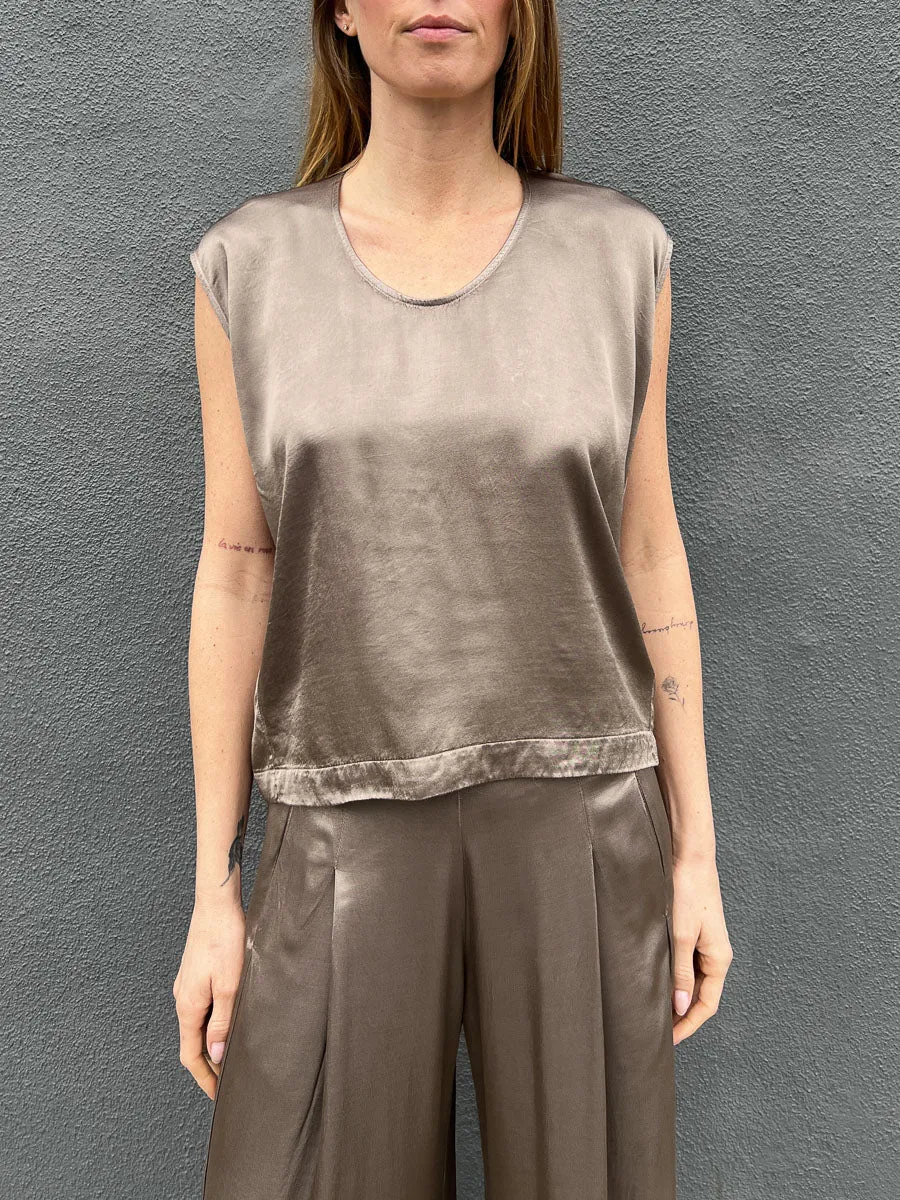 Delphine Cocoon Top in Vintage Satin - Anthracite