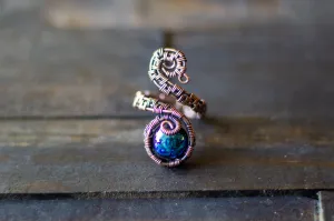 Dichroic Blue and Copper Adjustable Ring