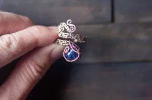 Dichroic Blue Fused Glass and Copper Adjustable Ring
