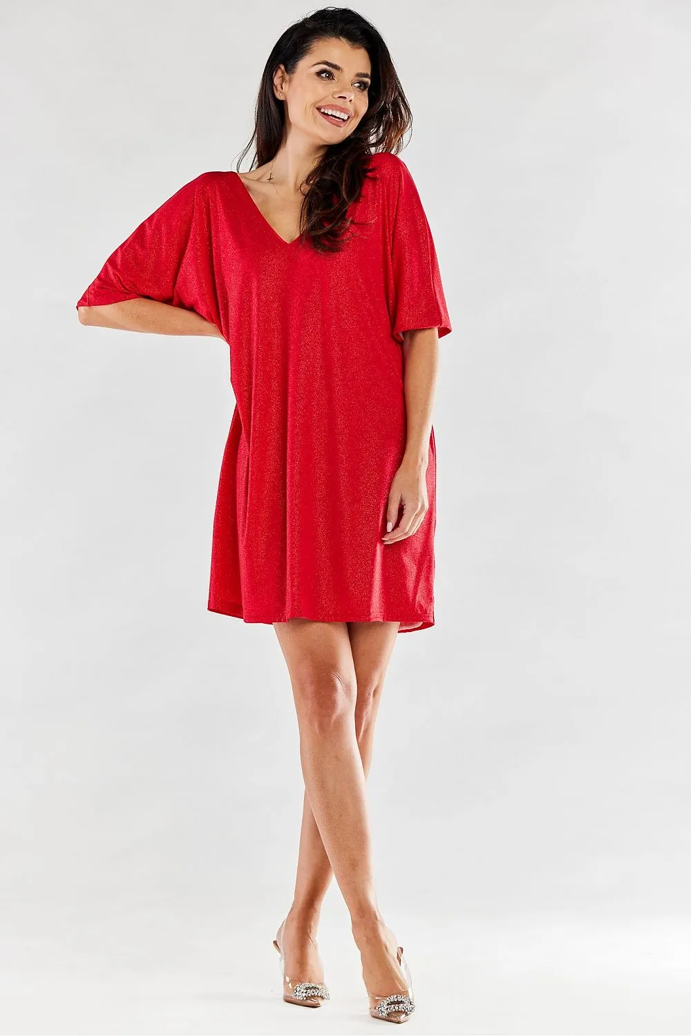 Draped V-Neck Loose Dress