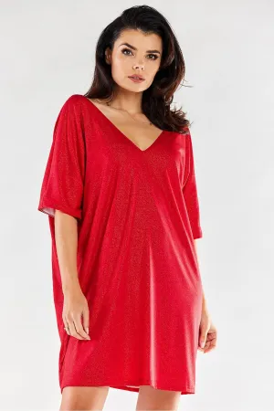 Draped V-Neck Loose Dress