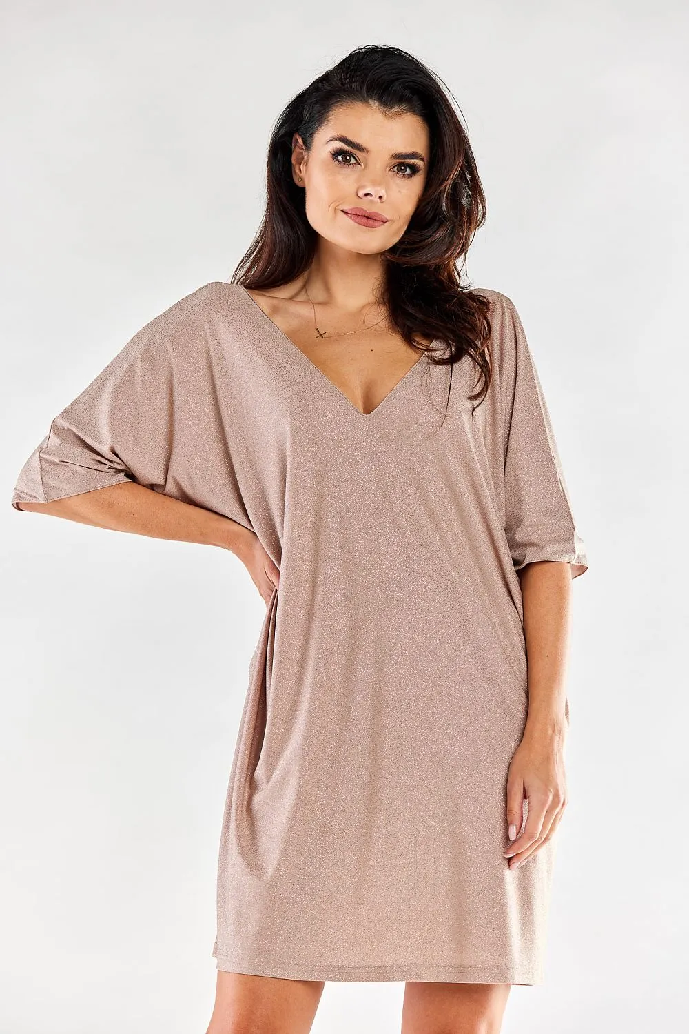 Draped V-Neck Loose Dress