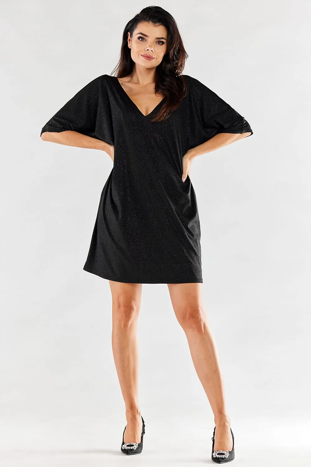 Draped V-Neck Loose Dress