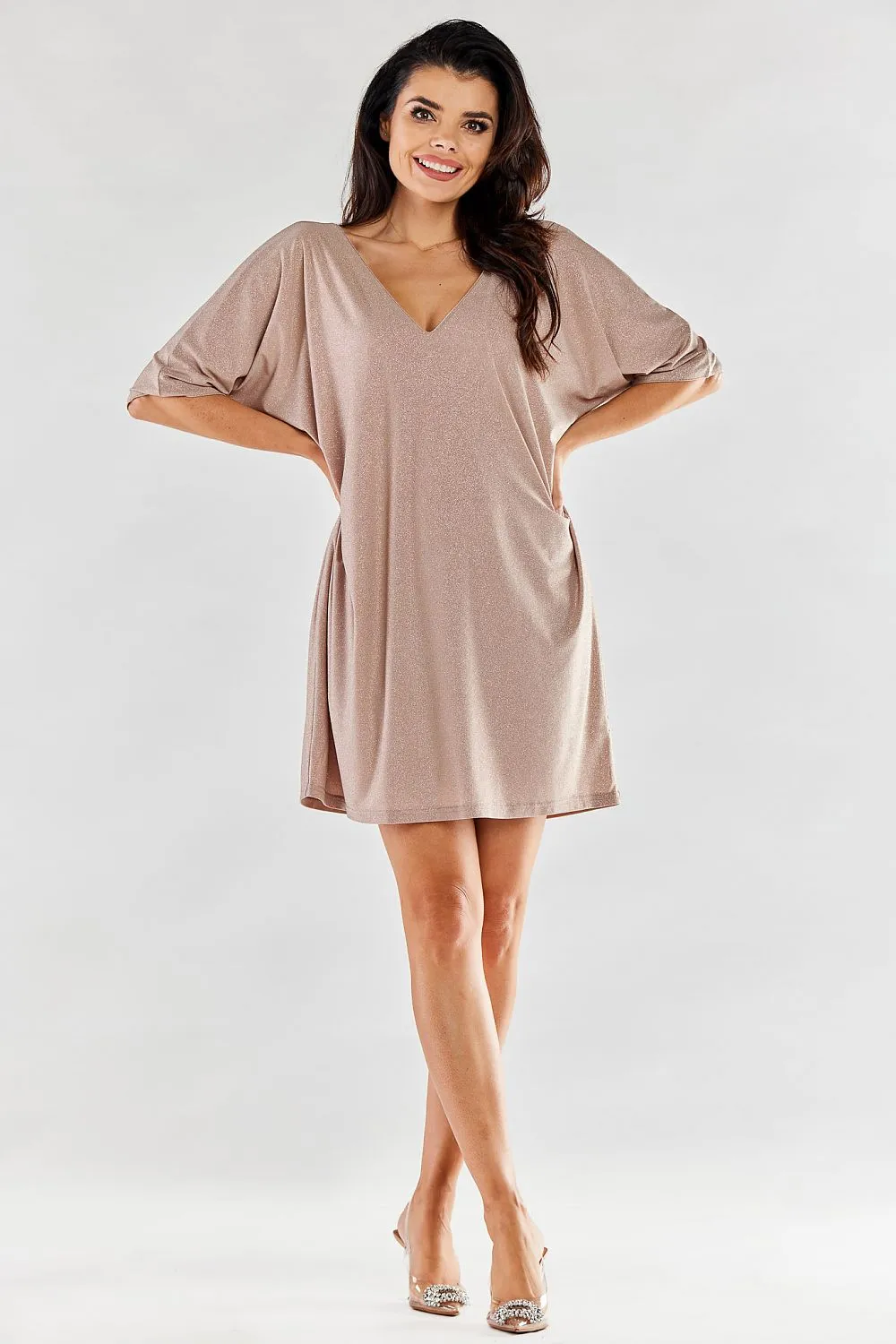 Draped V-Neck Loose Dress