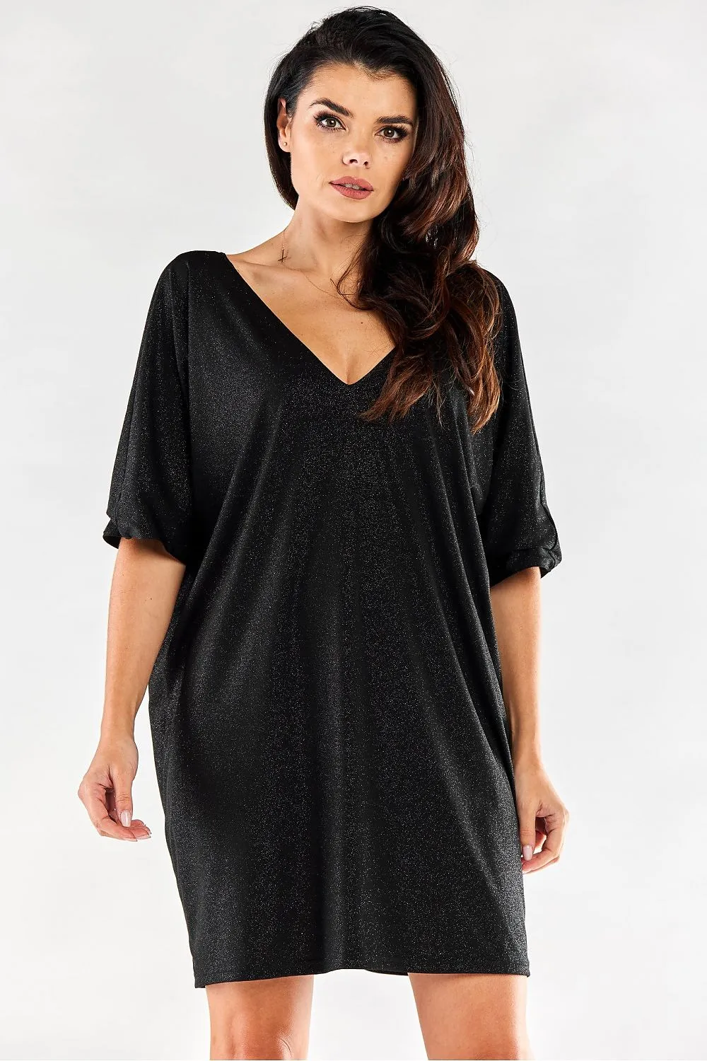 Draped V-Neck Loose Dress