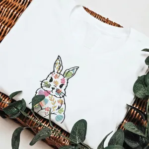 Easter Bunny Embroidered T-shirt, Faux Embroidered Daisy’s Shirt, Flowers Spring Easter Shirt