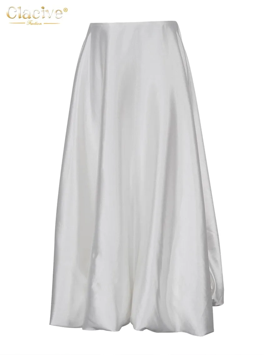 Elegant Beige Satin Skirt