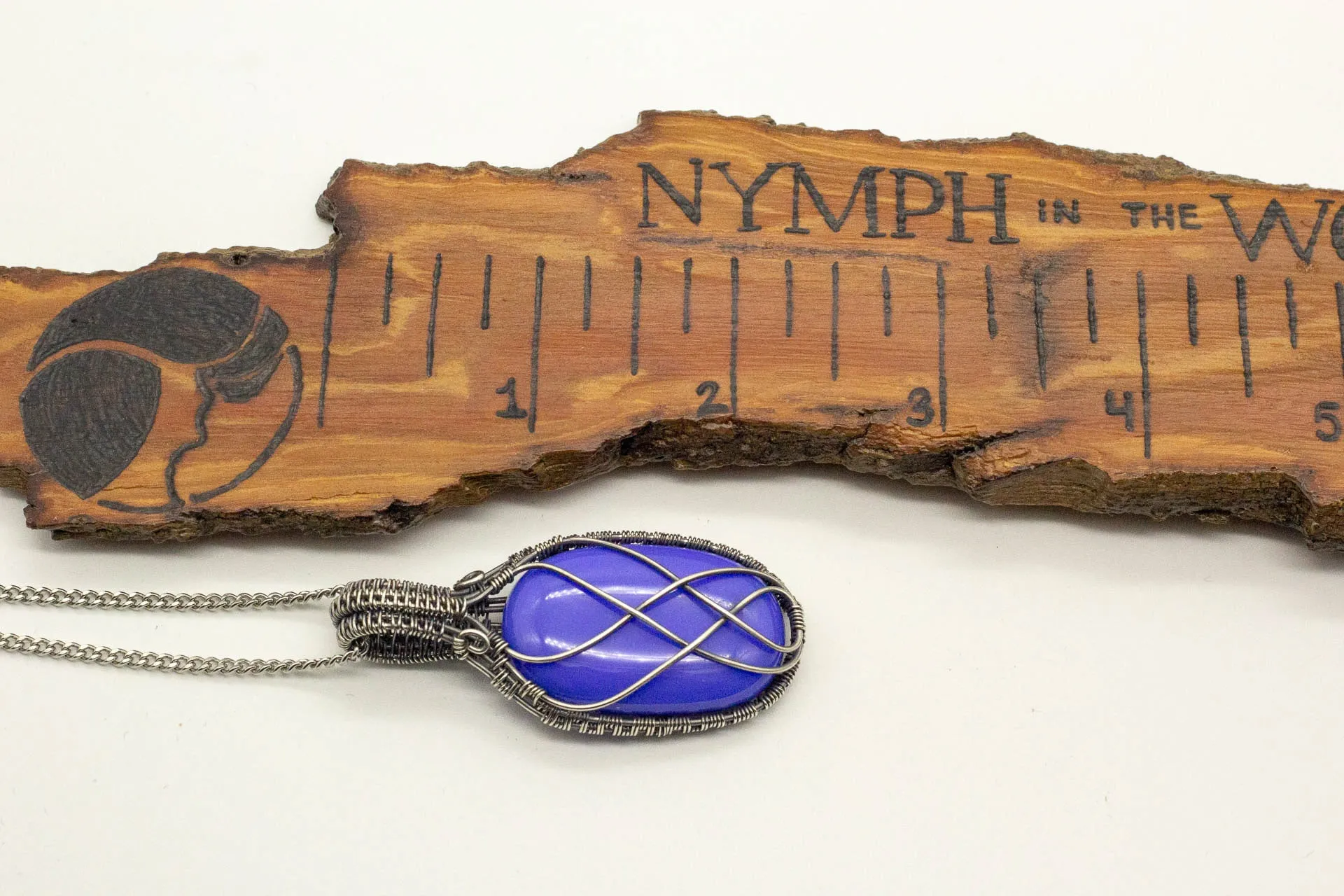 Elegant Blue Fused Glass Pendant with Sterling Silver Wire Wrapping