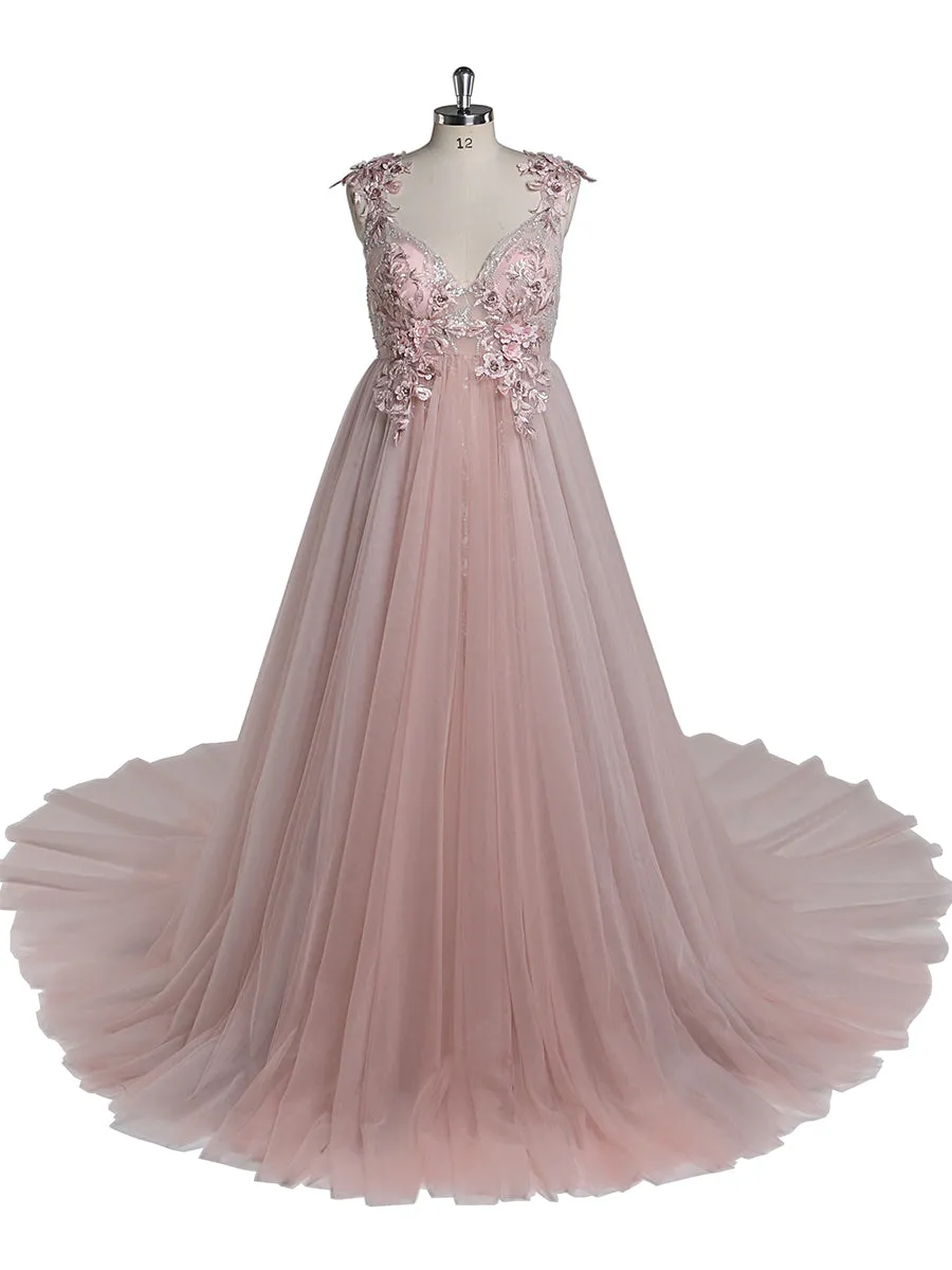 Elegant Lace FlowerBeading Evening Gown Maternity Dress for Photoshoot Lace Up Back Pregnancy Photography Robe Baby Shower Dress